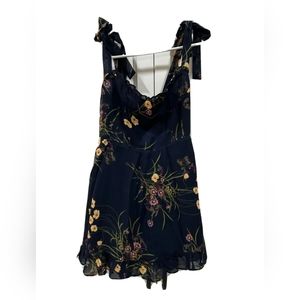 Reformation Floral Mini Dress - Navy and Yellow